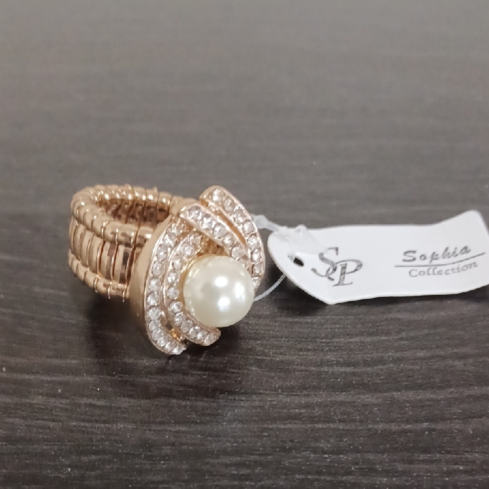Sophia Collection Gold and Faux Pearl Statement Ring